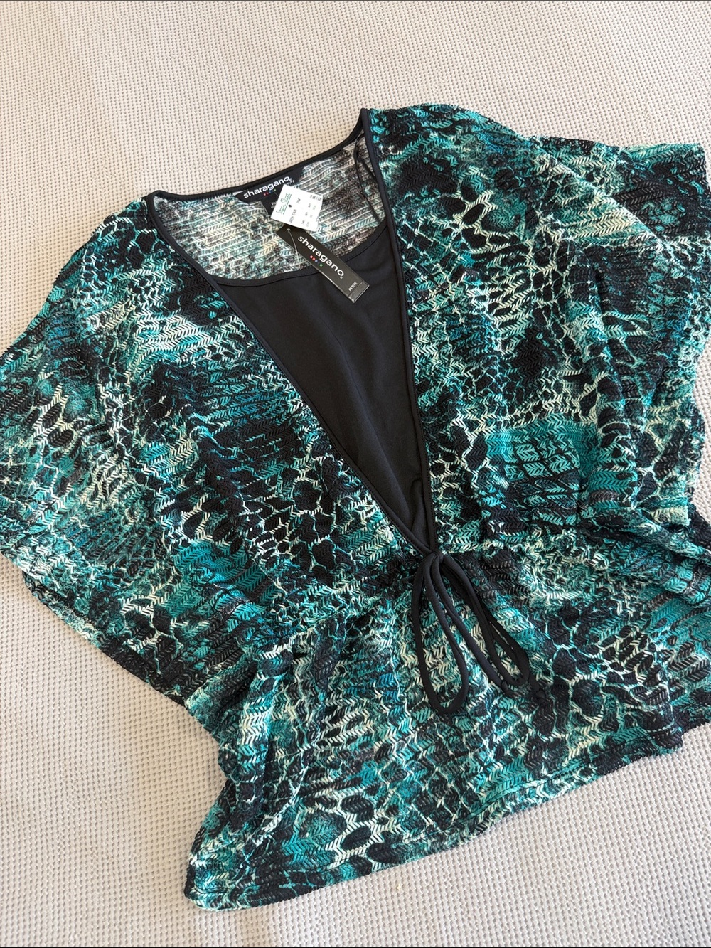 Sharagano Teal & Black Tie-Front Camisole